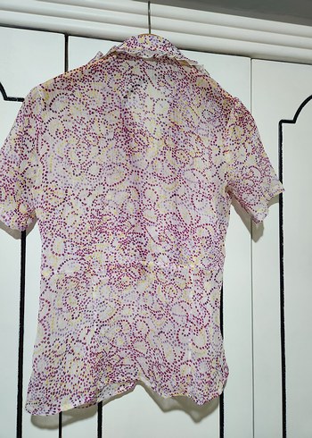 Mor Tonlu Fırfırlı Kısa Kollu Şifon Gömlek - Görsel 7