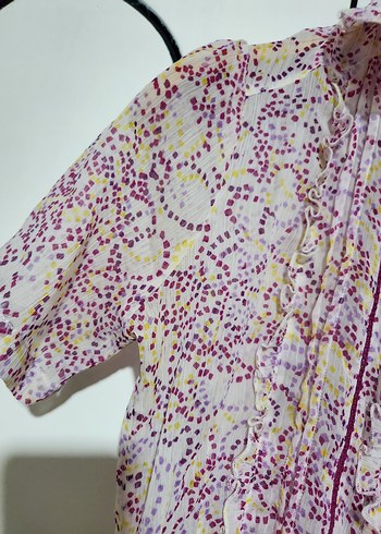 Mor Tonlu Fırfırlı Kısa Kollu Şifon Gömlek - Görsel 4