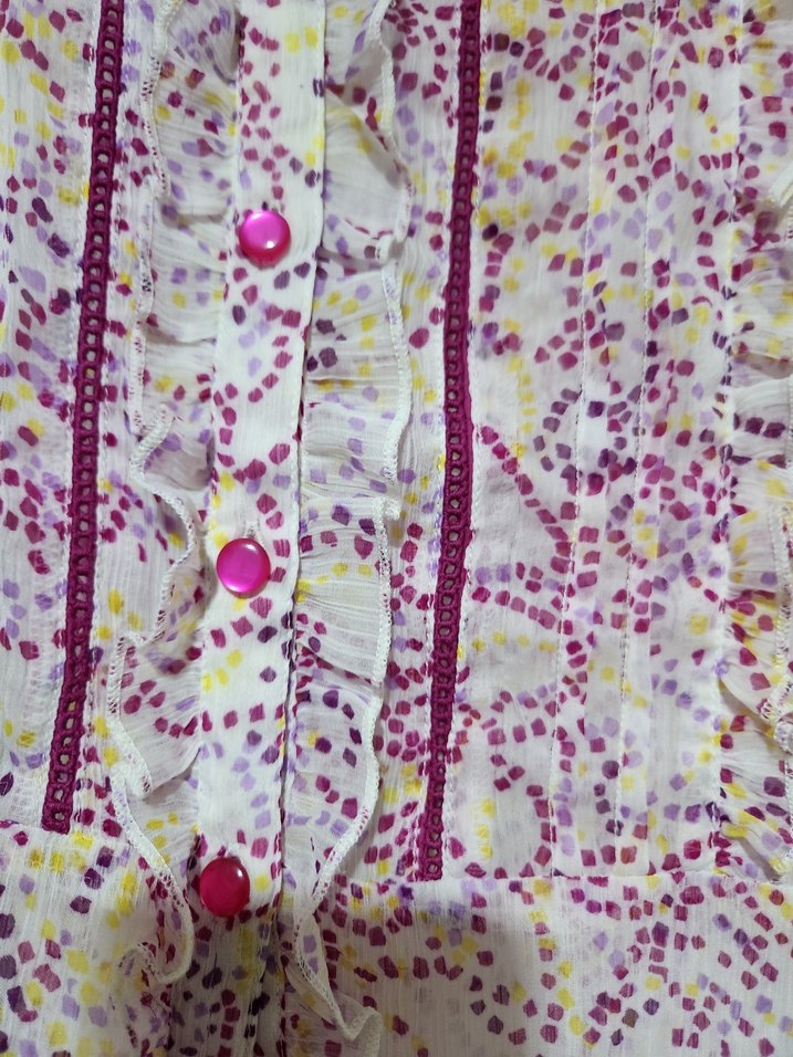 Mor Tonlu Fırfırlı Kısa Kollu Şifon Gömlek - Görsel 2