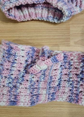 Çocuk Pembe Örgü Bere ve Boyunluk Seti - Görsel 4