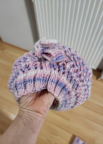 Çocuk Pembe Örgü Bere ve Boyunluk Seti - Görsel 5