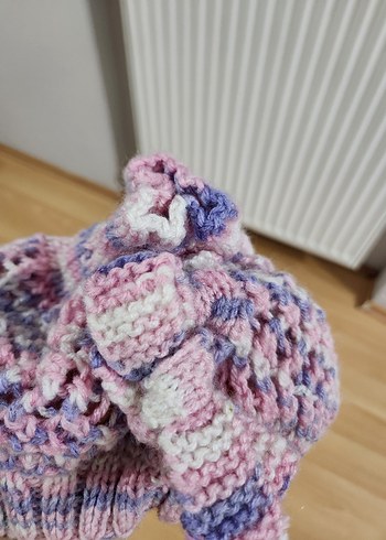 Çocuk Pembe Örgü Bere ve Boyunluk Seti - Görsel 6