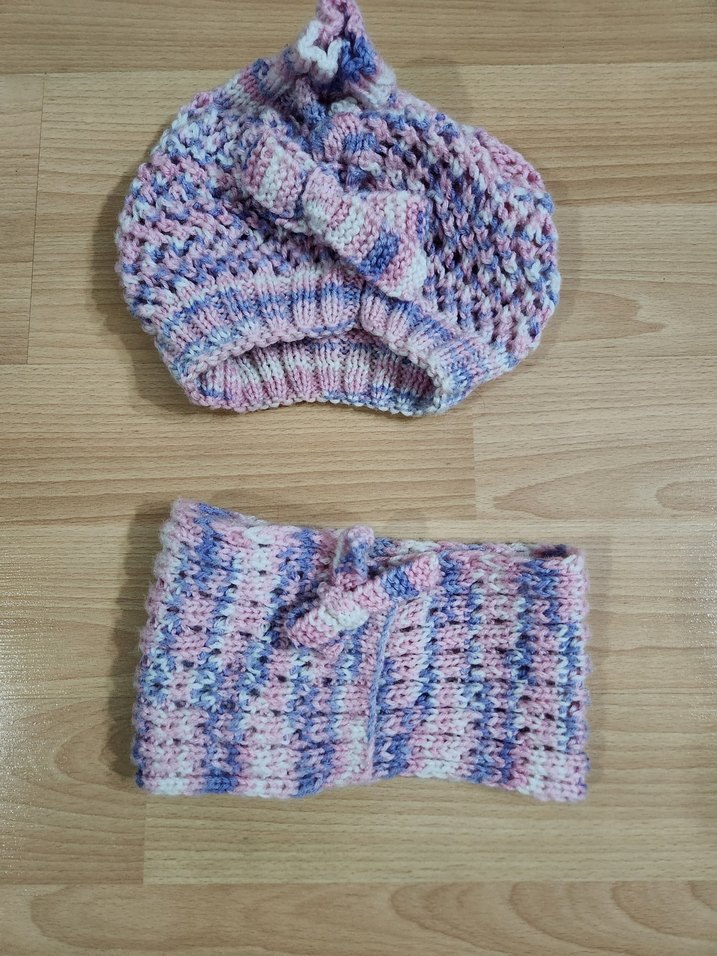 Çocuk Pembe Örgü Bere ve Boyunluk Seti - Görsel 3