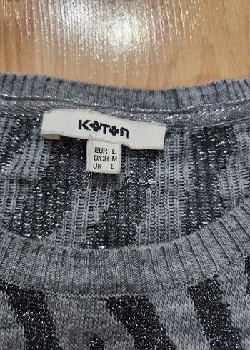 Gri Zebra Desenli Kadın Triko Kazak simli - Görsel 2