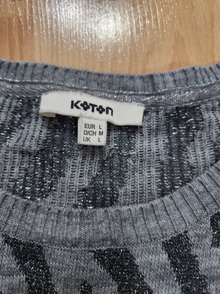 Gri Zebra Desenli Kadın Triko Kazak simli - Görsel 2