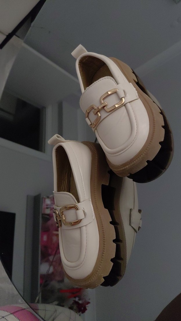 Beyaz Tokalı Kadın Platform Loafer - Görsel 5