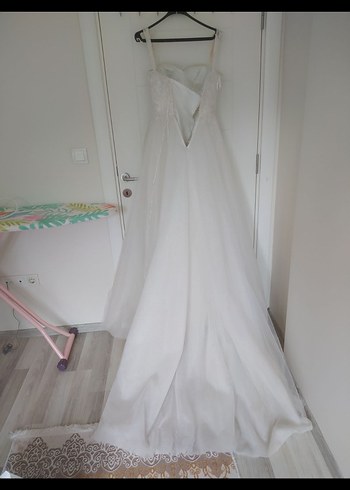 Askılı Uzun Beyaz A Kesim Gelinlik - Görsel 4