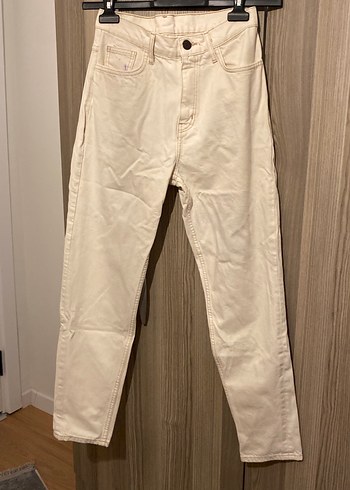 Krem rengi Kadın Regular Fit Midi Kot Pantolon - Görsel 3