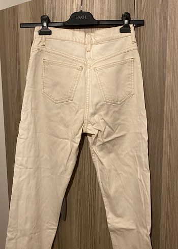 Krem rengi Kadın Regular Fit Midi Kot Pantolon - Görsel 4