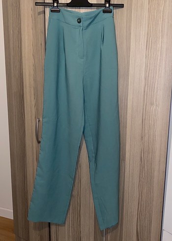 Su yeşili kumaş palazzo pantolon - Görsel 3