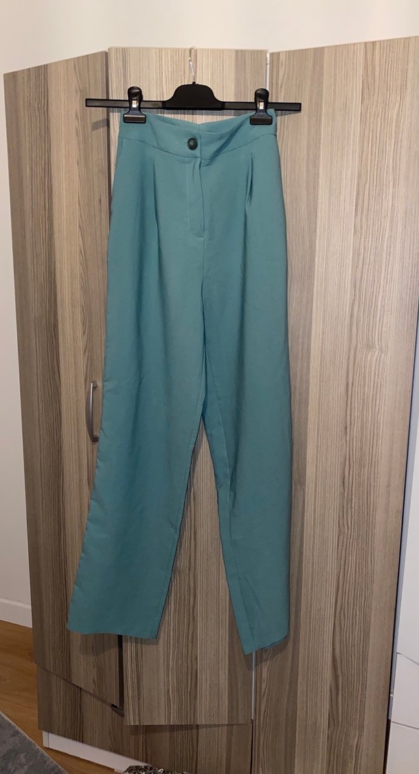 Su yeşili kumaş palazzo pantolon - Görsel 3