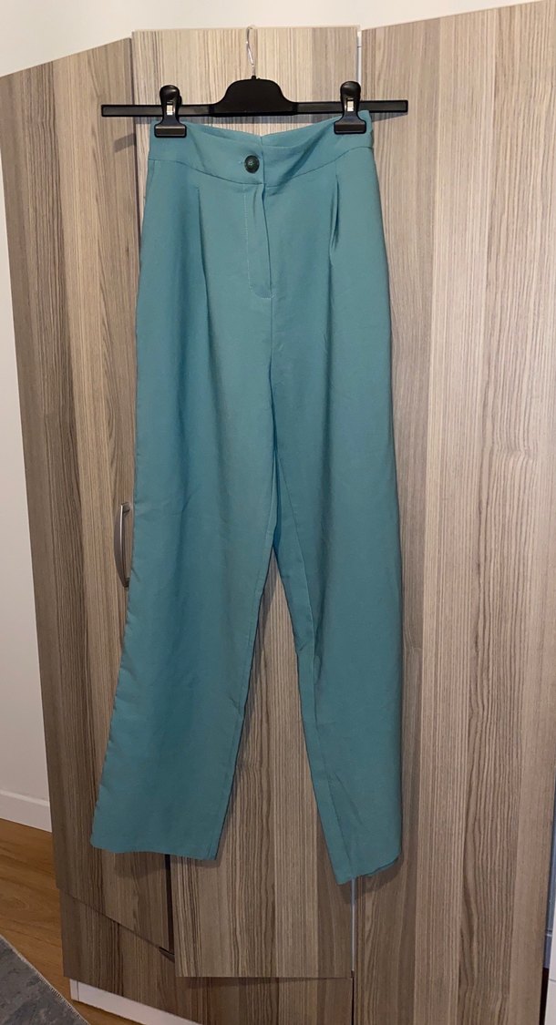 Su yeşili kumaş palazzo pantolon - Görsel 2