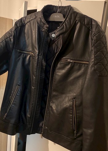 Mavi marka Siyah Erkek Deri Biker Ceket - Görsel 5