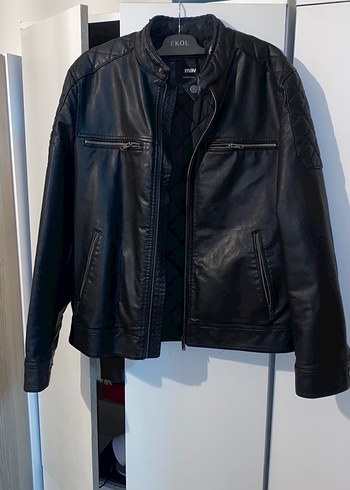 Mavi marka Siyah Erkek Deri Biker Ceket - Görsel 2
