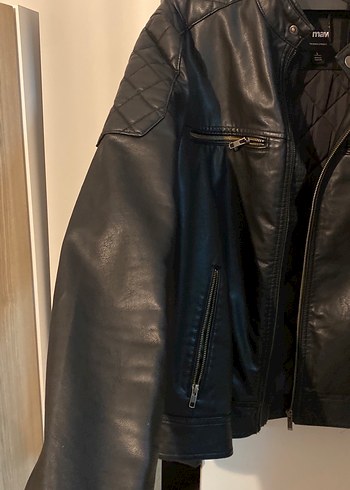 Mavi marka Siyah Erkek Deri Biker Ceket - Görsel 4