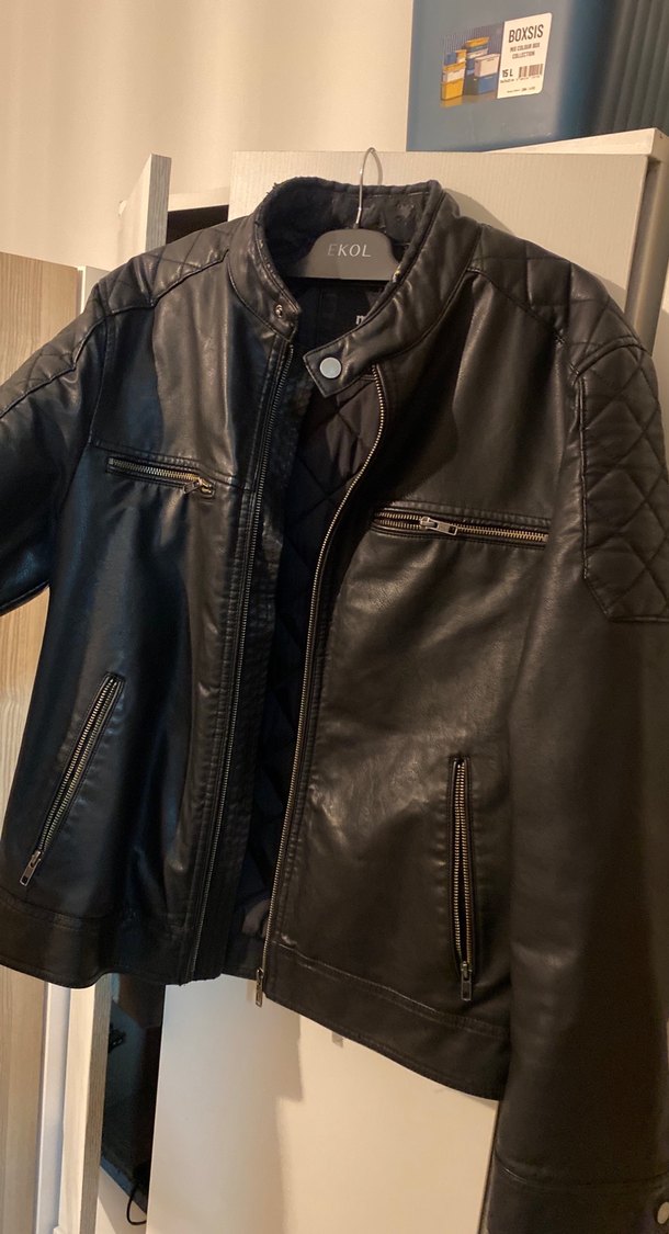 Mavi marka Siyah Erkek Deri Biker Ceket - Görsel 5