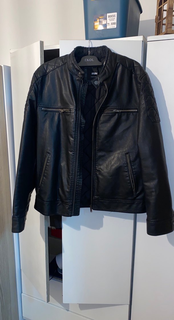Mavi marka Siyah Erkek Deri Biker Ceket - Görsel 2