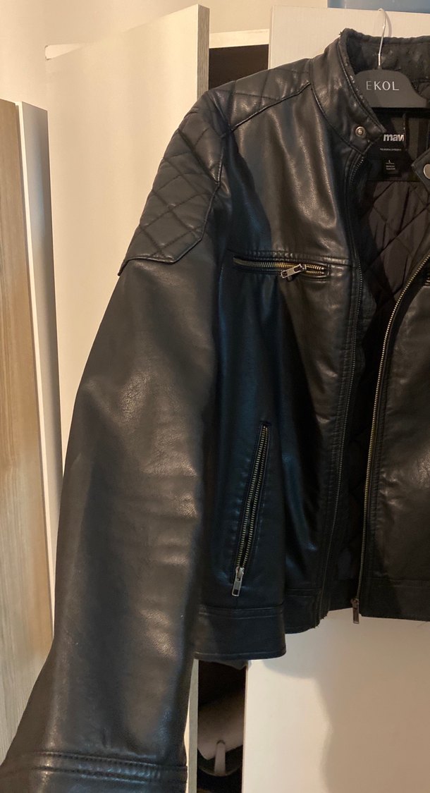 Mavi marka Siyah Erkek Deri Biker Ceket - Görsel 4