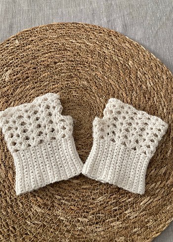 Dantel Detaylı Beyaz Örgü Kadın Eldiveni - Görsel 3