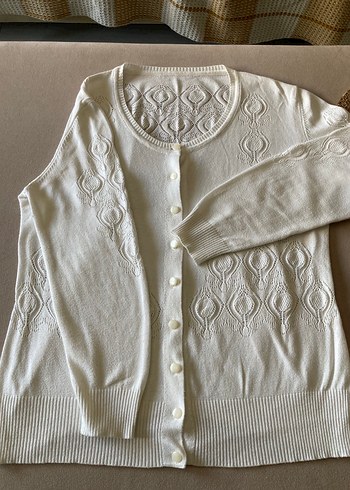 Nakışlı Beyaz şık tiriko Kadın Hırka - Görsel 4