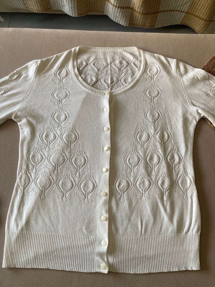 Nakışlı Beyaz şık tiriko Kadın Hırka - Görsel 2