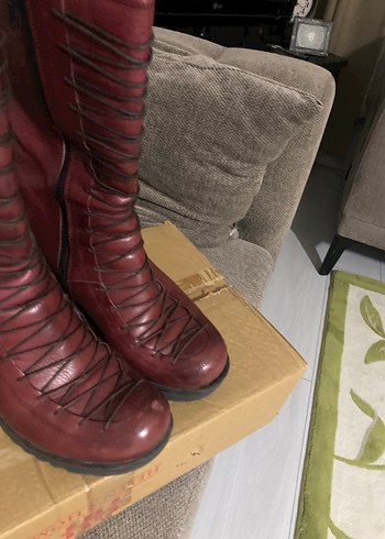 Bordo Deri Dolgu Topuklu Kadın çizme - Görsel 4