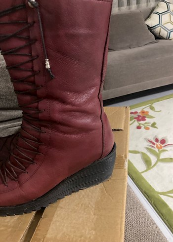 Bordo Deri Dolgu Topuklu Kadın çizme - Görsel 5