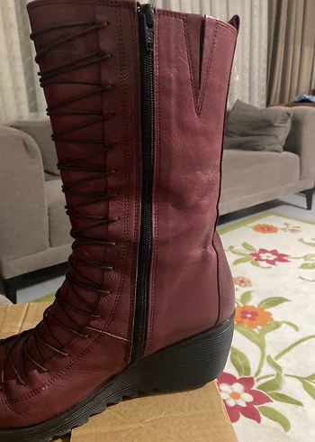 Bordo Deri Dolgu Topuklu Kadın çizme - Görsel 7