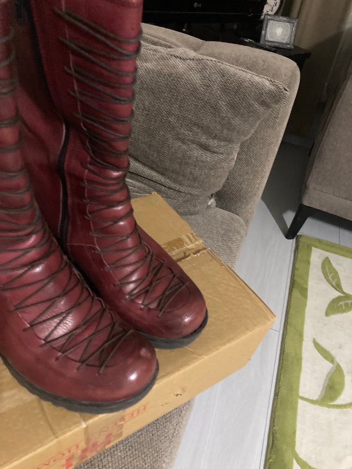 Bordo Deri Dolgu Topuklu Kadın çizme - Görsel 4