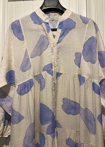 Kadın Mavi Batik Desenli Uzun Keten Elbise - Görsel 3