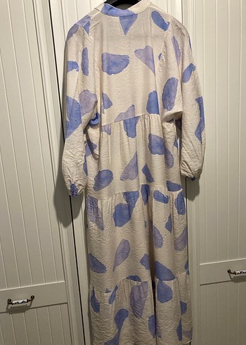 Kadın Mavi Batik Desenli Uzun Keten Elbise - Görsel 4