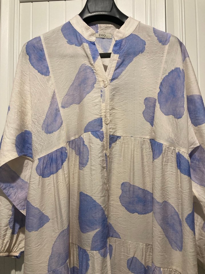 Kadın Mavi Batik Desenli Uzun Keten Elbise - Görsel 3