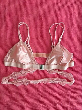 Toz Pembe Saten Dantel Detaylı Bralet