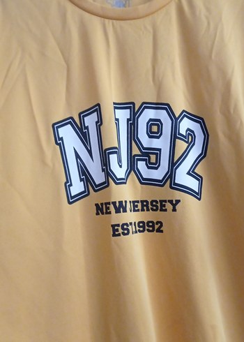 48 Beden sarı Renk Sarı Oversize Tişört NJ92 Baskılı