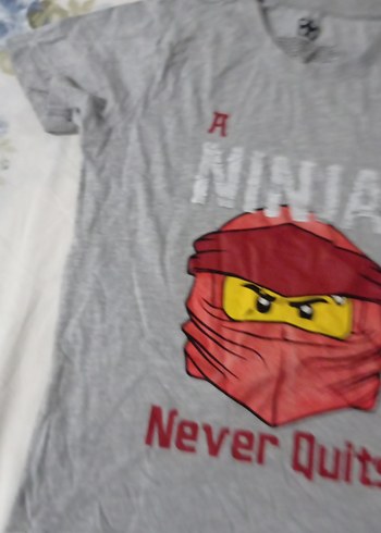 10 Yaş Beden gri Renk Gri Kısa Kollu Erkek Tişört Ninja Desenli