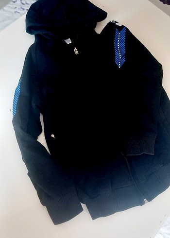 Siyah Erkek Çocuk Kapüşonlu Fermuarlı hirka - Görsel 2