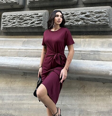 Trendyol & Milla Kadın bisiklet yaka kısa kol önü bağlama detaylı elbise