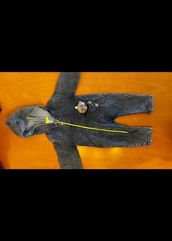 Gri Denim Fermuarlı Bebek Tulumu - Görsel 2