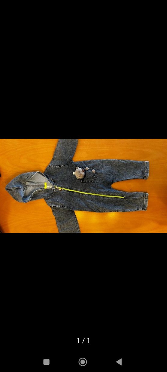 Gri Denim Fermuarlı Bebek Tulumu - Görsel 2