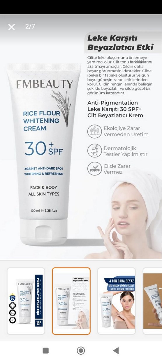 Embeauty Pirinç Unlu Beyazlatıcı Vücut Kremi SPF30 - Görsel 2