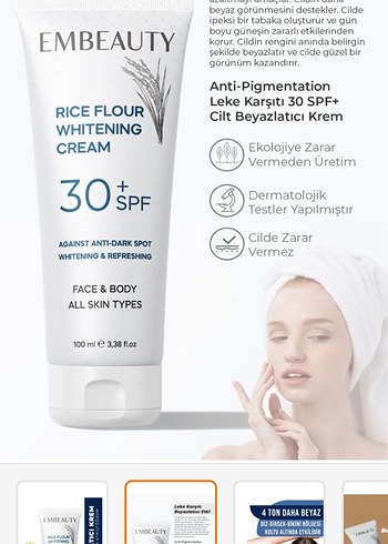 Embeauty Pirinç Unlu Beyazlatıcı Vücut Kremi SPF30 - Görsel 5