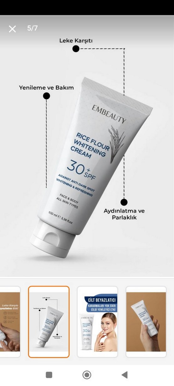 Embeauty Pirinç Unlu Beyazlatıcı Vücut Kremi SPF30 - Görsel 2