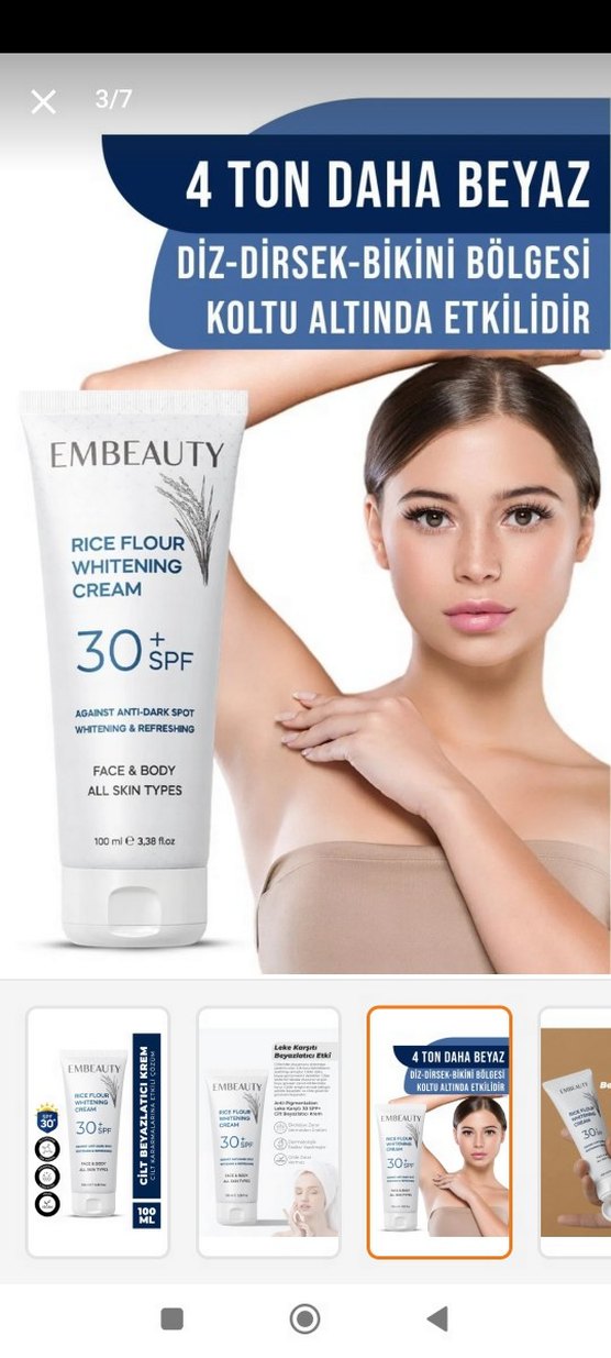 Embeauty Pirinç Unlu Beyazlatıcı Vücut Kremi SPF30 - Görsel 4