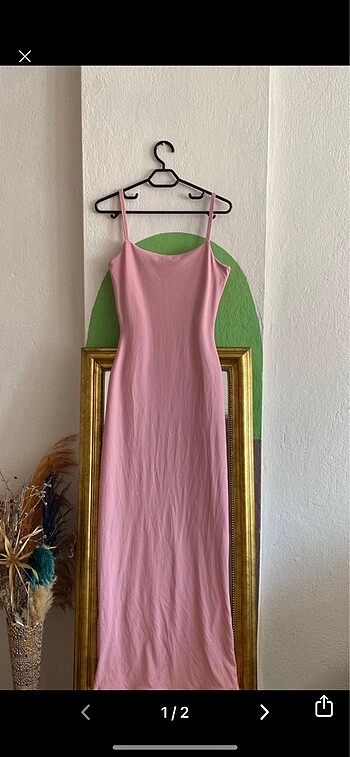 Pembe askılı elbise