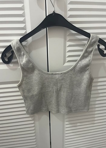 Bershka Gri Keten Kısa Kesim Kadın Crop Top