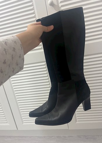 Zara Orjınal zara Siyah Deri Dizüstü Stiletto Topuklu Bot