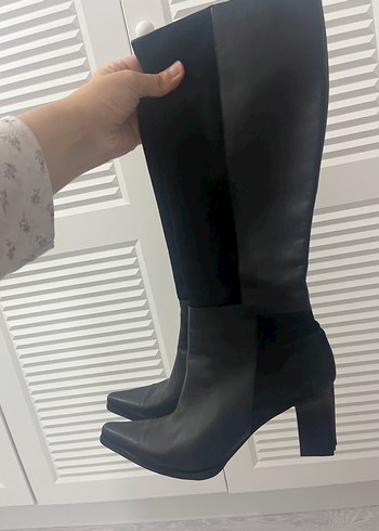 Orjınal zara Siyah Deri Dizüstü Stiletto Topuklu Bot