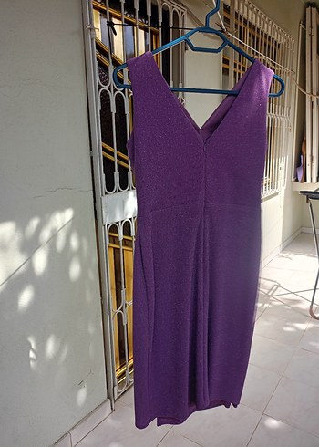 Mor Drapeli Midi Abiye Elbise - Görsel 4