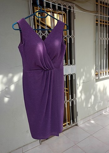 Mor Drapeli Midi Abiye Elbise - Görsel 5