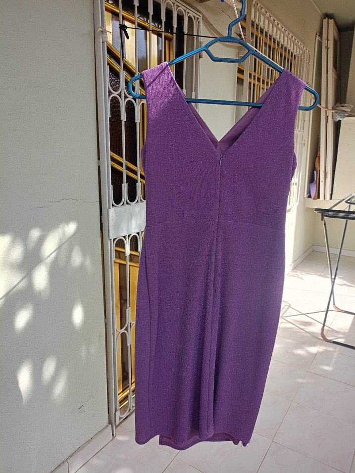 Mor Drapeli Midi Abiye Elbise - Görsel 3